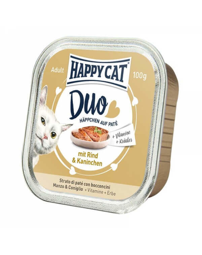 HAPPY CAT Duo pate vită și iepure 100 g