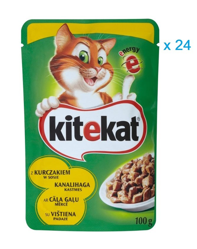 KITEKAT Hrană umedă pentru pisici cu pui 100 g x24
