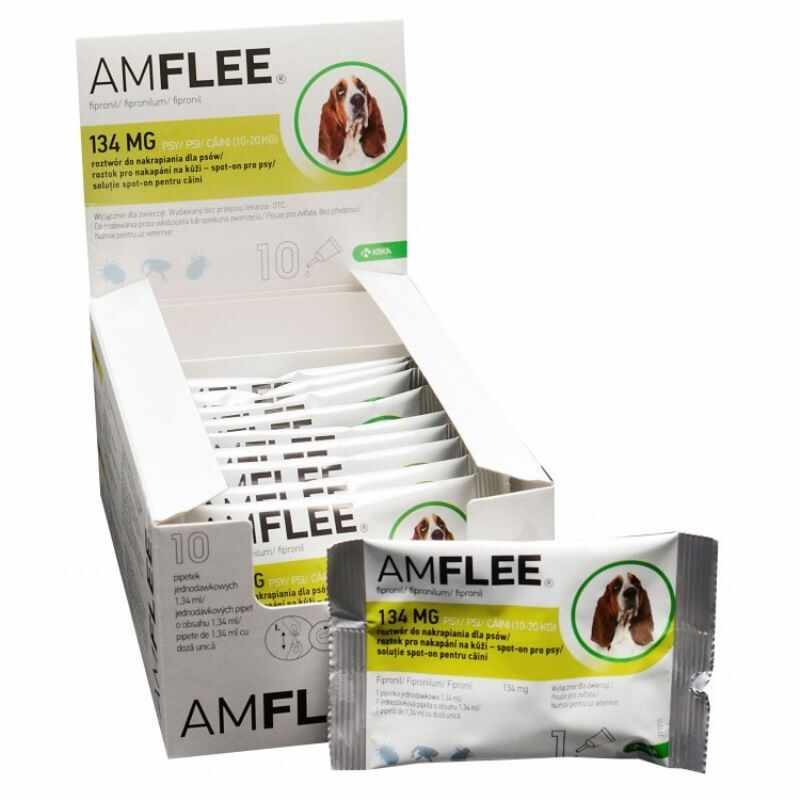 AMFLEE DOG 134 mg spot-on, M (10-20 Kg), 10 pipete