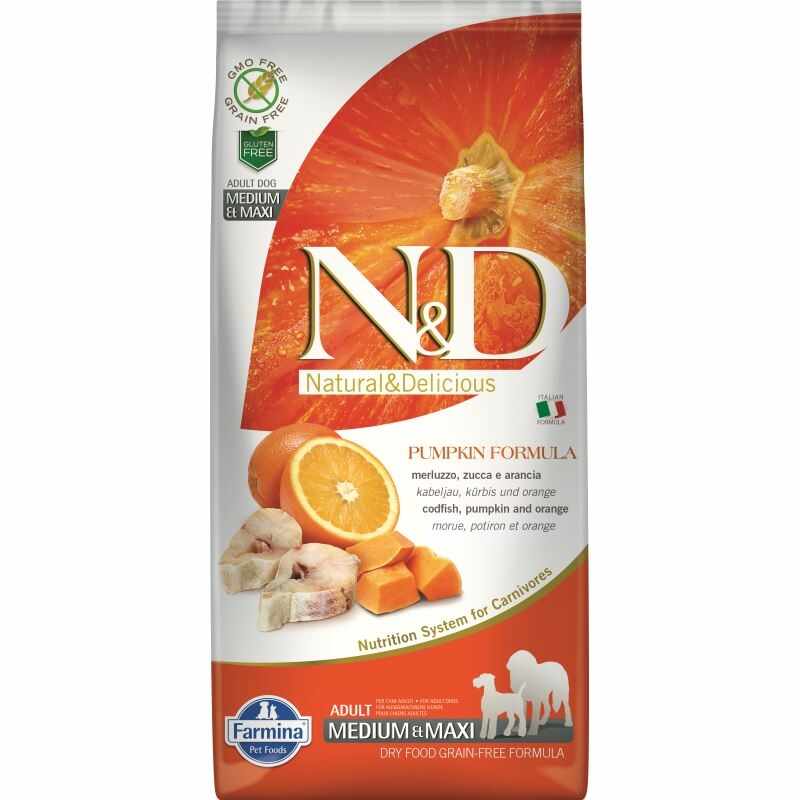 N&D Dog Grain free Pumpkin CodFish and Orange Adult Medium Maxi, 12 kg