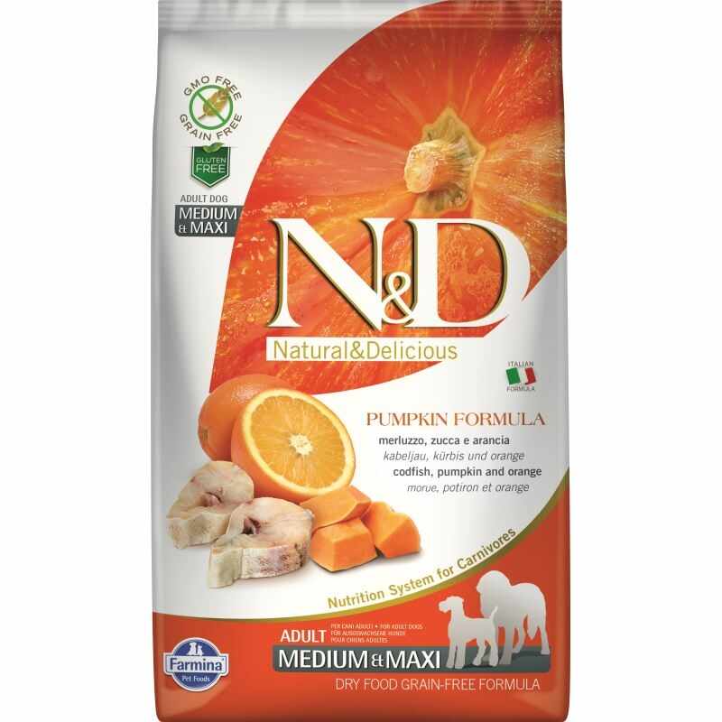 N&D Dog Grain free Pumpkin CodFish and Orange Adult Medium Maxi, 2.5 kg
