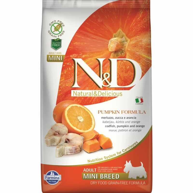 N&D Dog Grain free Pumpkin CodFish and Orange Adult Mini, 2.5 kg