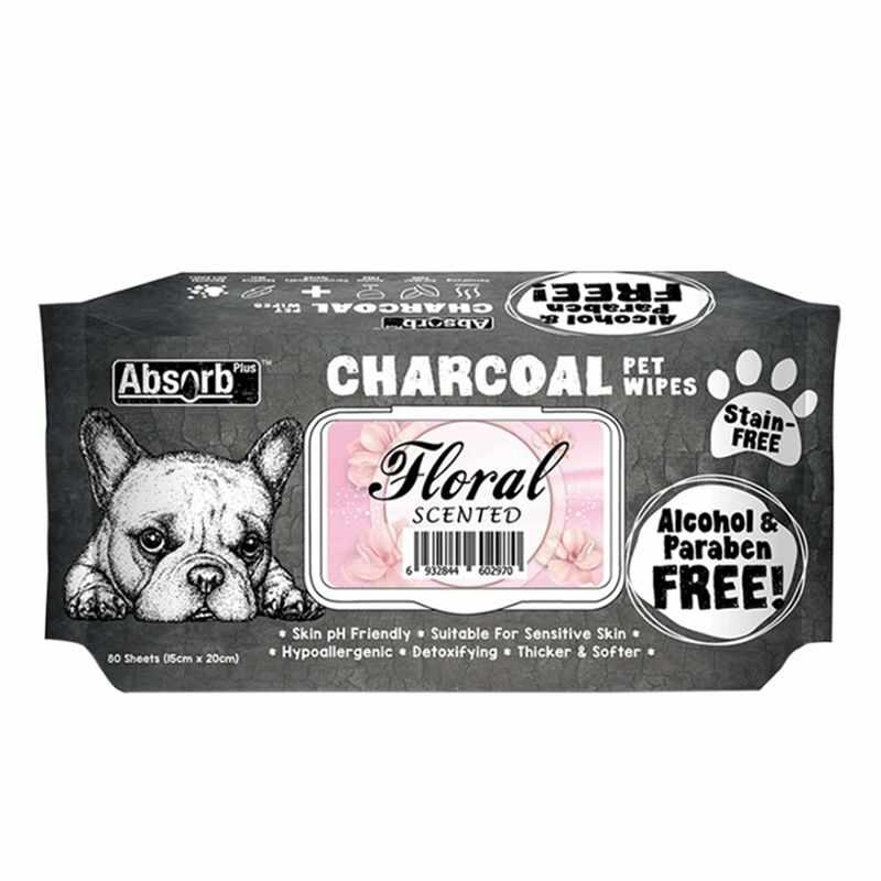 Absorbant Plus Charcoal Pet Wipes Floral, 80 bucati