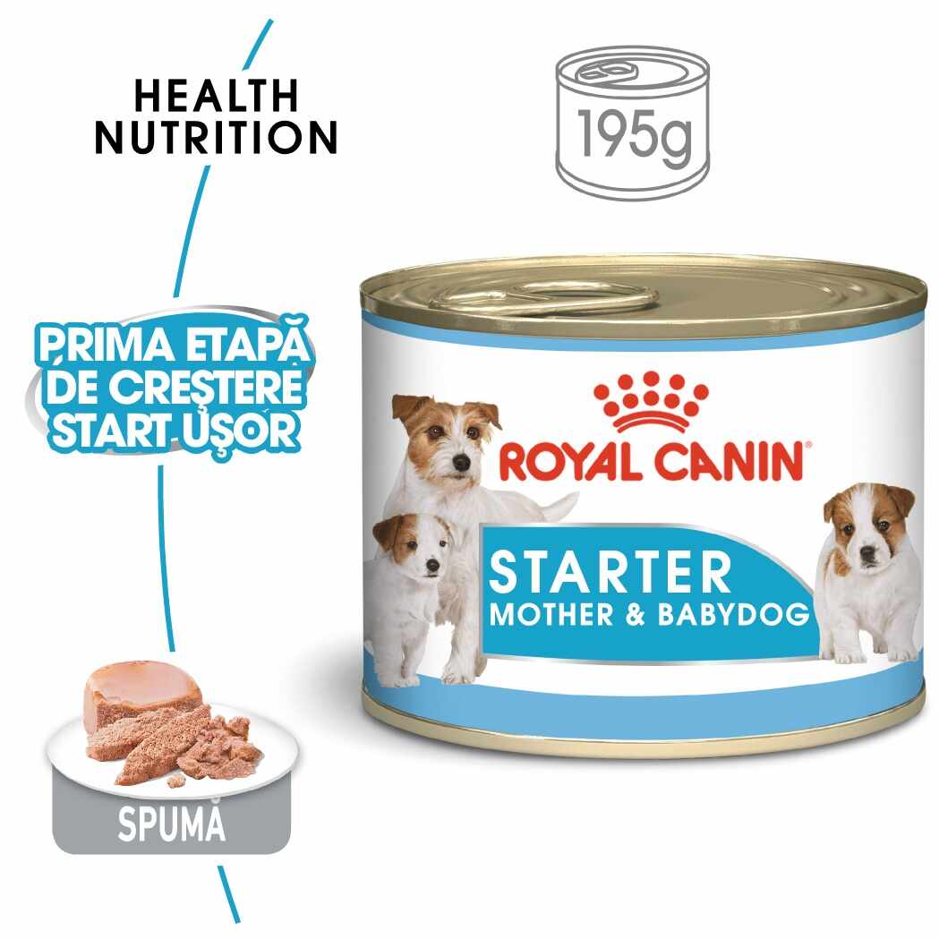 Royal Canin Starter Mousse, mama si puiul, hrana umeda caine (textura spumoasa), 195 g