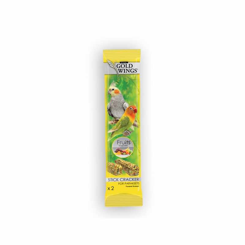 Baton cu fructe pentru nimfe si agapornis, Gold Wings Classic Parakeet Fruit Duo Stick, 2x40 g