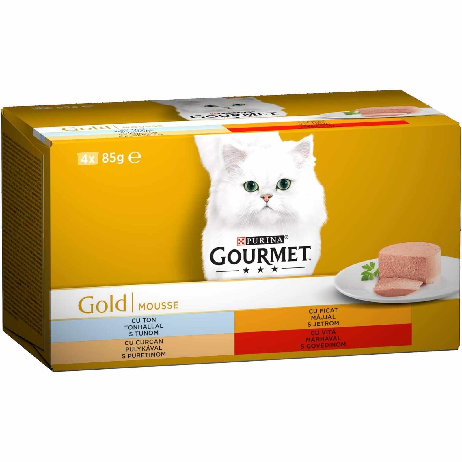 Gourmet Gold Mousse Vita, Curcan, Ficat si Ton, 4 x 85 g