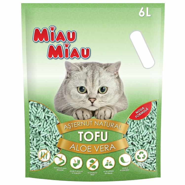 Asternut natural din tofu, Miau Miau, Aloe Vera, 6l