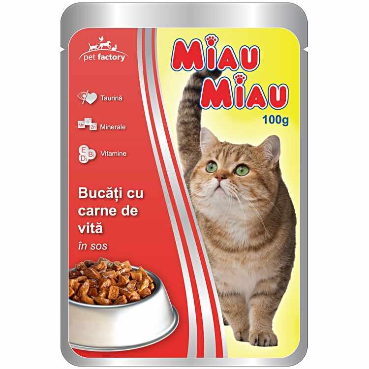 Mancare umeda pisici, Miau Miau, Vita, 100 g