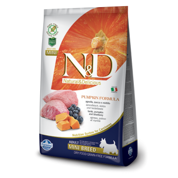 N&D Grain Free Adult Mini Miel, Afine si Dovleac, 2.5 kg
