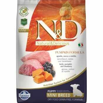 N&D Grain Free Puppy Mini Miel, Afine si Dovleac, 7 kg