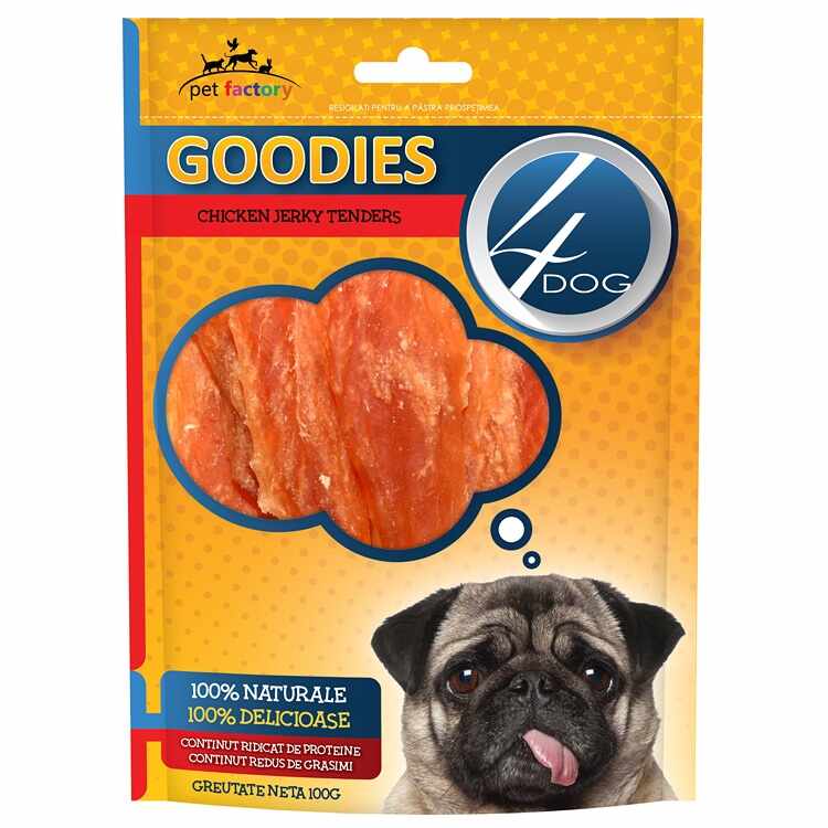Recompense caini, 4Dog Goodies, Chicken Jerky Tenders, 100 g