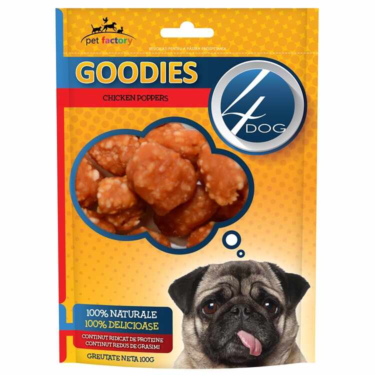 Recompense caini, 4Dog Goodies, Chicken Poppers, 100 g