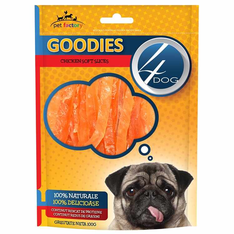 Recompense caini, 4Dog Goodies, Soft Chicken Slices, 100 g
