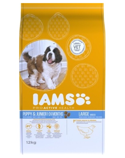 IAMS ProActive Health Puppy & Junior Large Breed cu carne de pui 12 kg