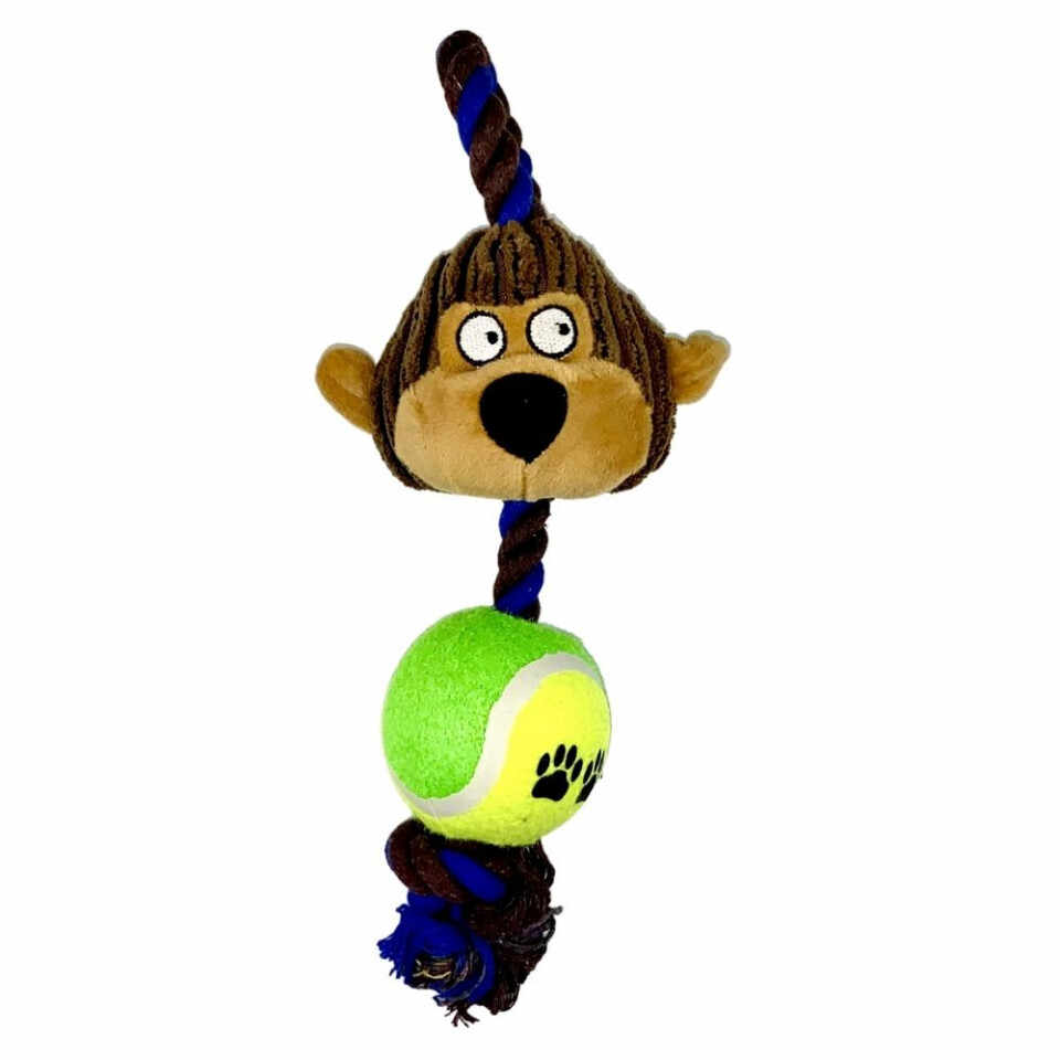 Jucarie pentru caini - Maimuta cu minge, sfoara si sunet