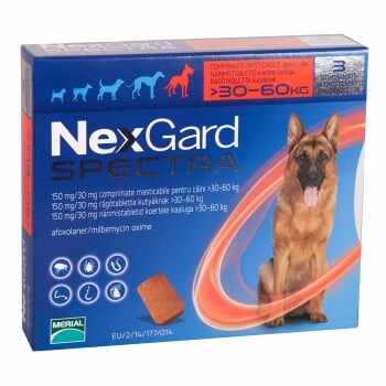NEXGARD Spectra, comprimate masticabile antiparazitare, câini 30-60kg, 3 comprimate