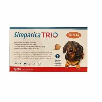 SIMPARICA Trio, comprimate masticabile antiparazitare, câini 5-10kg, 12 mg, 3 comprimate