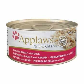 APPLAWS, Piept Pui și Rață, conservă hrană umedă pisici, (în supă), 156g