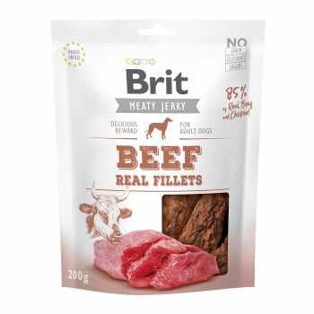 BRIT Jerky Beef Fillets, recompense câini, File deshidratat Vită, 200g