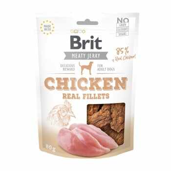 BRIT Jerky Chicken Fillets, recompense câini, File deshidratat Pui, 80g