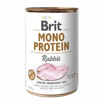 BRIT Mono Protein, Iepure, conservă hrană umedă monoproteică fără cereale câini, (pate), 400g