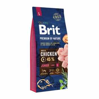 BRIT Premium By Nature Junior Large Breed, L, Pui, pachet economic hrană uscată câini junior, 15kg x 2