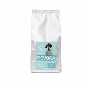 Pachet 2 x Devora Grain Free Dog Starter cu Curcan, Hering si Mazare, 7.5 kg