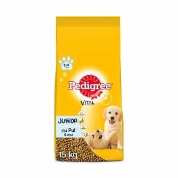 PEDIGREE Vital Protection Junior, Pui și Orez, pachet economic hrană uscată câini junior, 15kg x 2