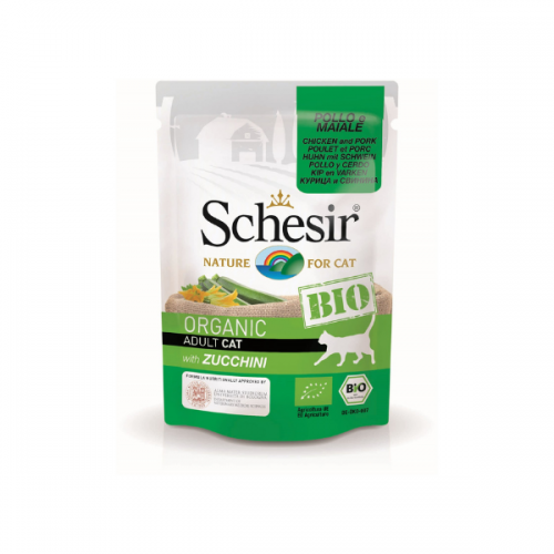Schesir Bio For Cat, Pui, Porc şi Zucchini, 85 g