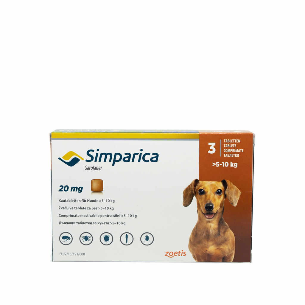 Comprimat masticabil antiparazitar Simparica 20 mg pentru câini de 5 - 10 kg
