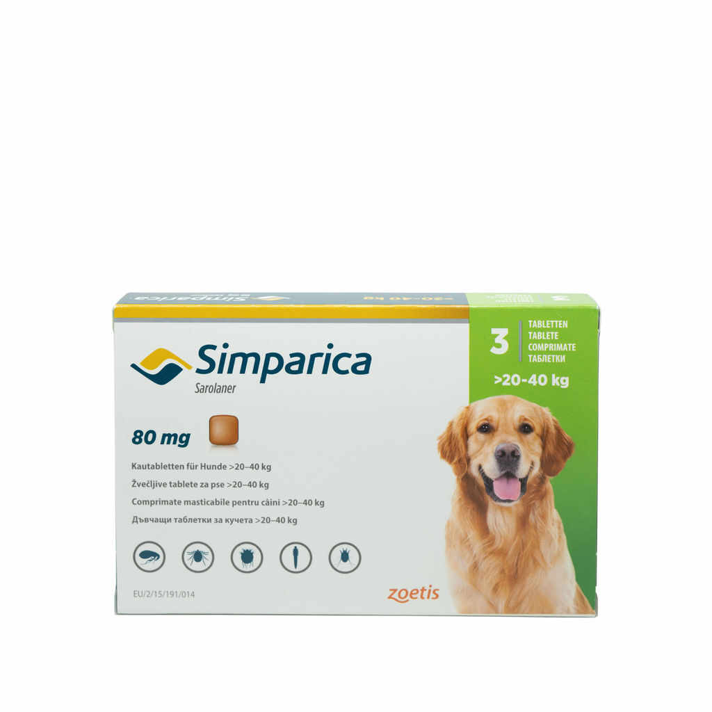 Comprimat masticabil antiparazitar Simparica 80 mg pentru câini de 20 - 40 kg