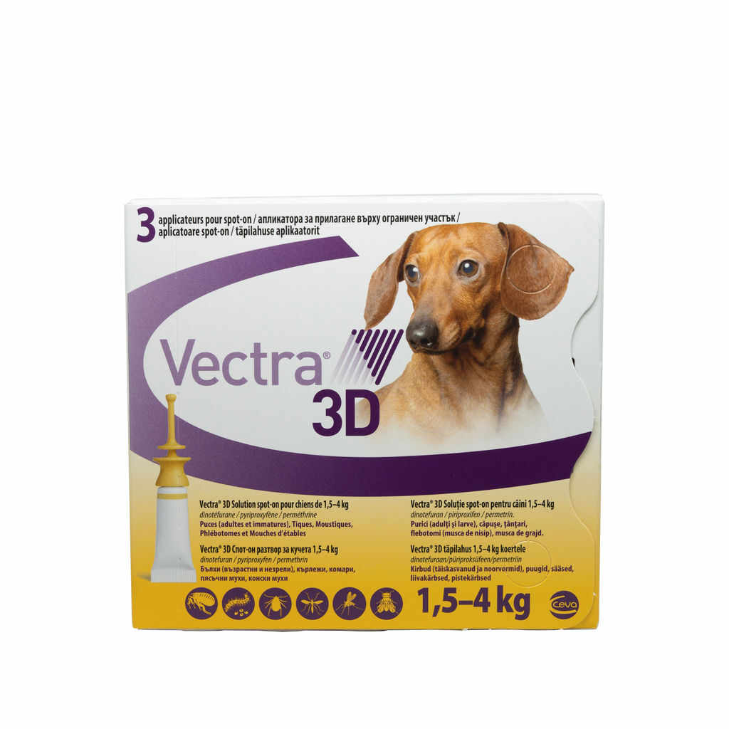 Pipetă antiparazitară Vectra 3D pentru câini de 1,5 - 4kg