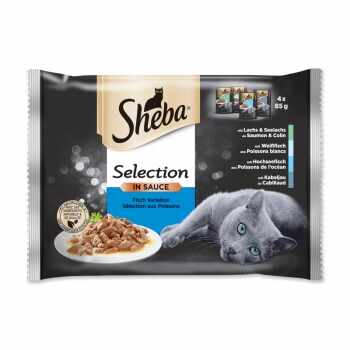 SHEBA Selection, Selecții de Pește, 4 arome, pachet mixt, plic hrană umedă pisici, (în sos), 85g x 4