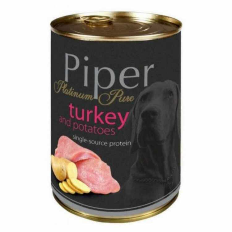 Hrană umedă câini adulți, Piper Pure, cu Carne de Curcan si Cartofi 400g