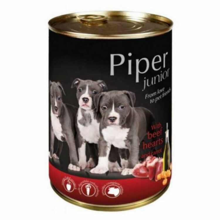 Hrană umedă câini, Piper Junior cu Inimi de Vita si Morcovi 400g