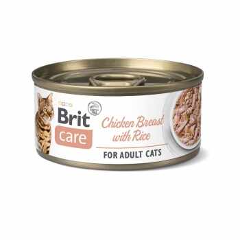 BRIT Care Fillets, Pui cu Orez, conservă hrană umedă conținut redus cereale pisici, (în suc propriu), 70g