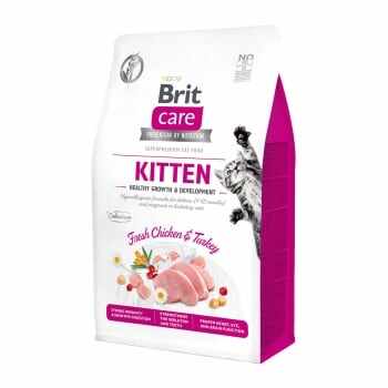BRIT Care Kitten Healthy Growth & Development, Pui și Curcan, hrană uscată fără cereale pisici junior, 7kg