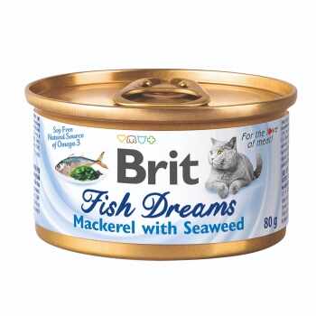 BRIT Fish Dreams, Macrou cu Alge, conservă hrană umedă pisici, (în suc propriu), 80g