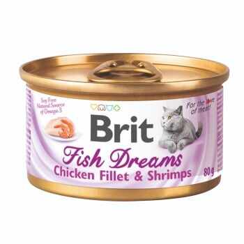 BRIT Fish Dreams, Pui și Creveți, conservă hrană umedă pisici, (în suc propriu), 80g