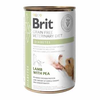 BRIT GF Veterinary Diet Diabetes, Miel cu Mazăre, dietă veterinară câini, conservă hrană umedă fără cereale, afecțiuni metabolice (diabet), 400g