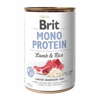 BRIT Mono Protein, Miel cu Orez brun, conservă hrană umedă monoproteică conținut redus cereale câini, (pate), 400g