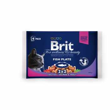 BRIT Premium Multipack Fish Plate, 2 arome, pachet mixt, plic hrană umedă pisici, (în sos), 100g x 4