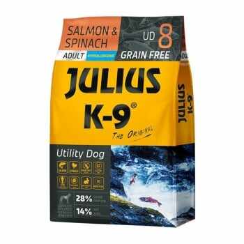 JULIUS-K9 Utility Dog Adult, Somon cu Spanac, hrană uscată fără cereale câini, 10kg
