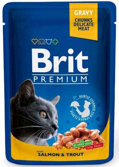 Brit Premium Cat Plic, somon si pastrav, 100 g