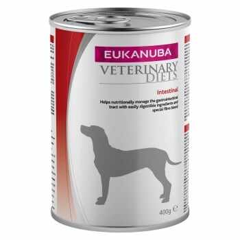EUKANUBA Veterinary Diets Intestinal, Pui și Pește, dietă veterinară câini, conservă hrană umedă, afecțiuni digestive, 400g