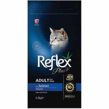 Pachet 2 x Reflex Plus Adult Cat cu Somon, 15 kg