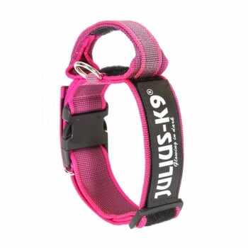 JULIUS-K9 Color & Gray, zgardă ajustabilă cu mâner câini, nylon, 50mm x 49-70cm, roz