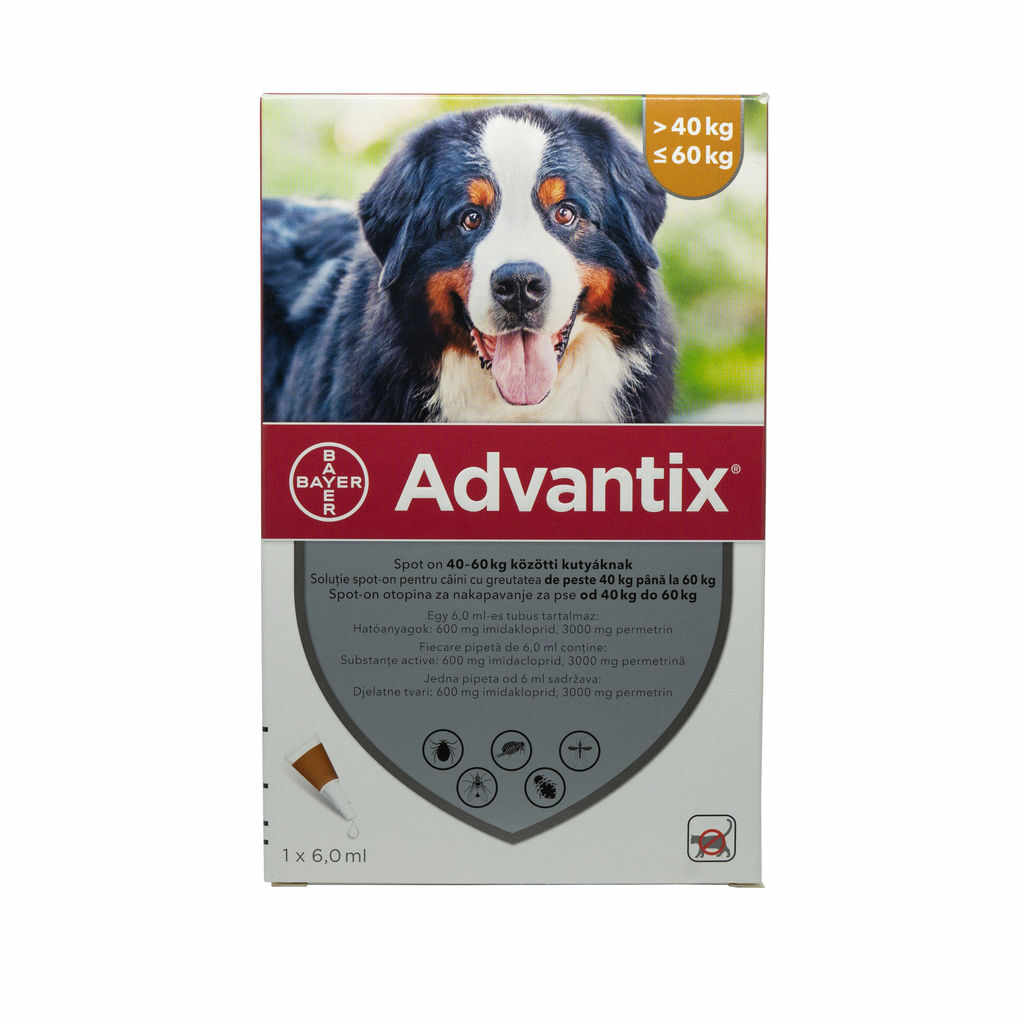 Pipetă antiparazitară Advantix pentru câini de 40-60kg
