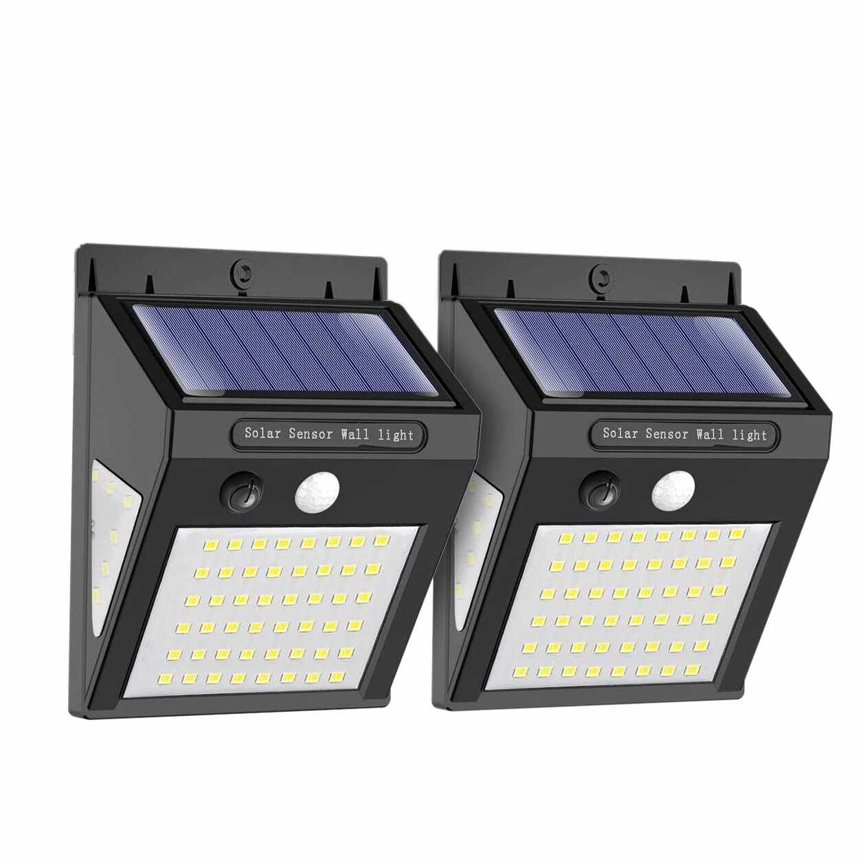 Set de 2 lampi solare de perete cu 60 LED-uri, senzori de miscare, Aexya, Negru