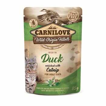 CARNILOVE, File Rață cu Catnip, pachet economic plic hrană umedă fără cereale pisici, (în sos), 85g x 24
